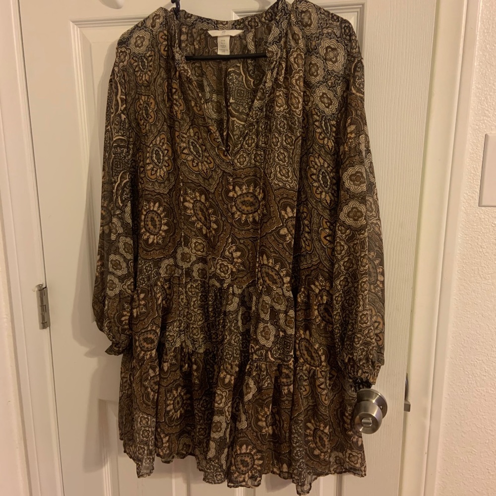 Sheer H&M Brown Printed Dress